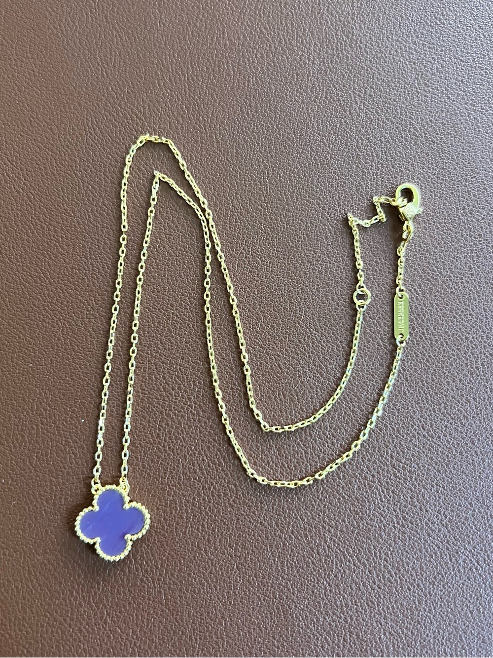 Gold Chain Necklace with Purple Clover Pendant